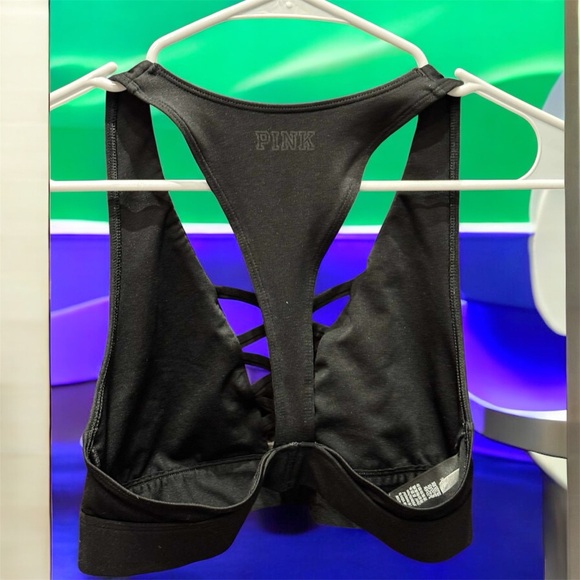 PINK VICTORIA SECRET Black Lace-Up Sports Bra not padded MEDIUM - Picture 2 of 5
